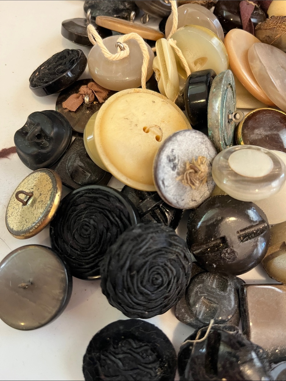 Assorted Vintage Black, Brown, Cream and Tan Decorative Buttons - fiber crafts - Picture 4 of 7
